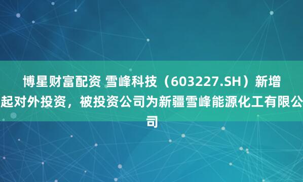博星财富配资 雪峰科技（603227.SH）新增一起对外投资，被投资公司为新疆雪峰能源化工有限公司
